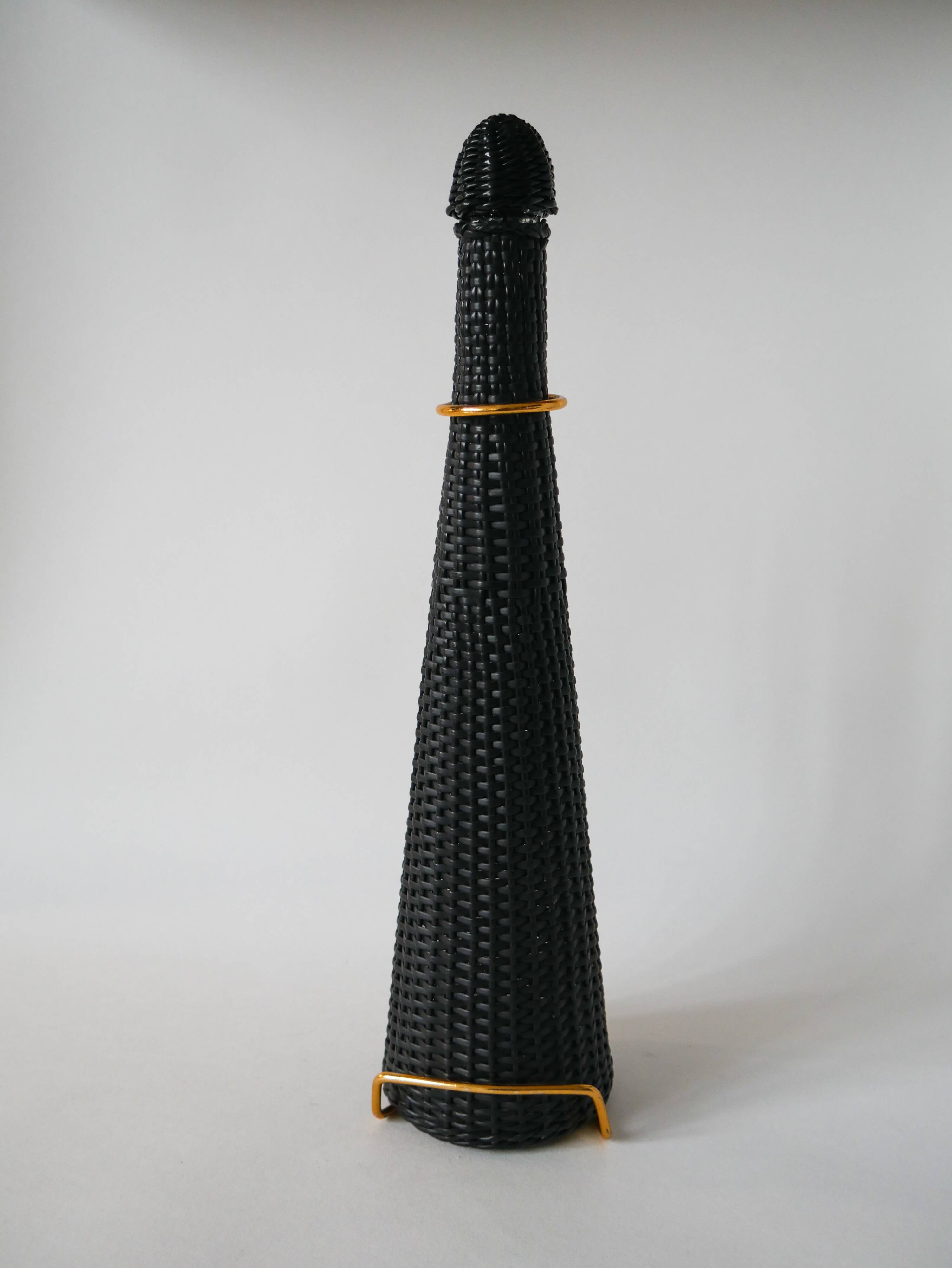 Black scoubidou bottle and brass support 1970