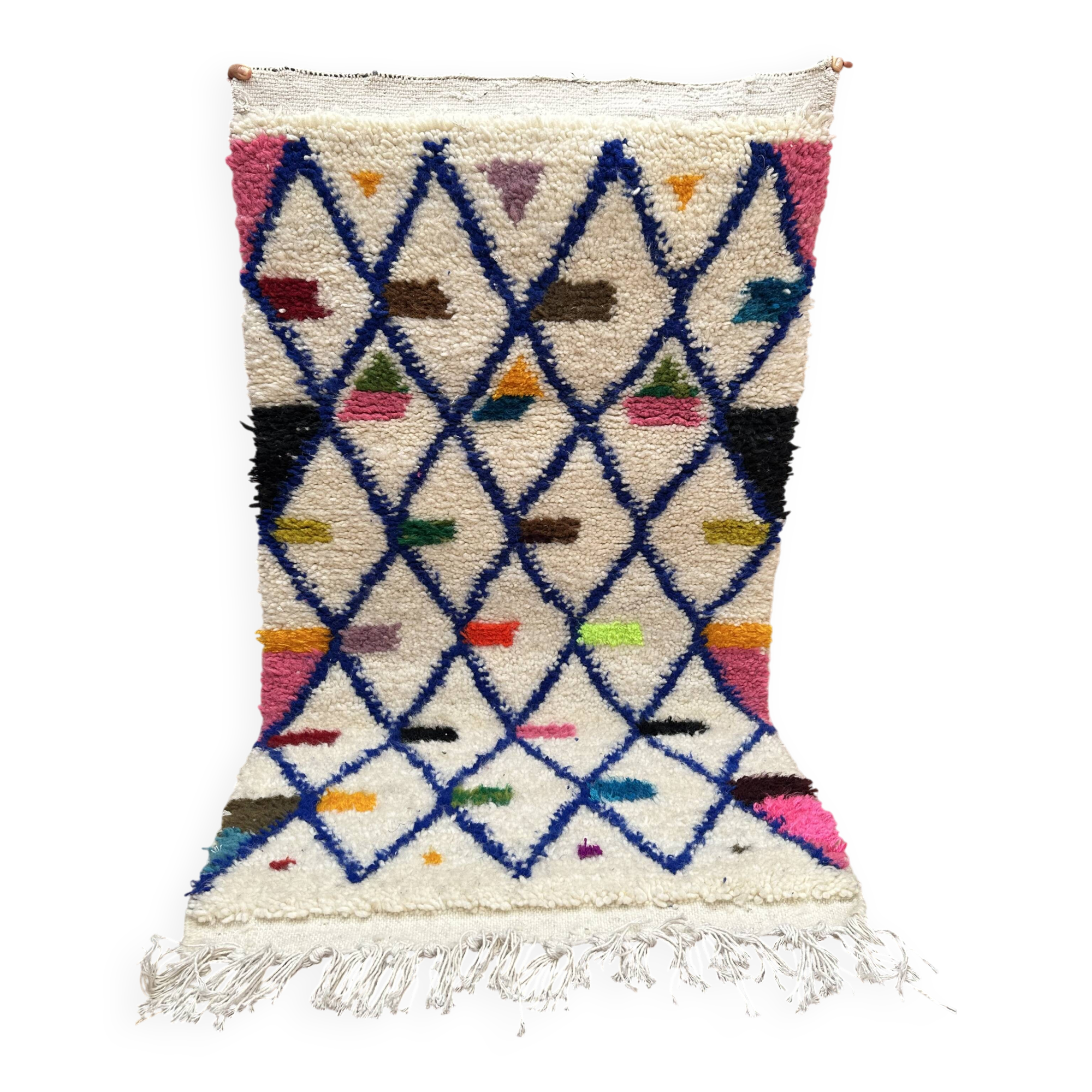 Small handmade Moroccan rug, small Beni Ouarain rug in Berber wool,