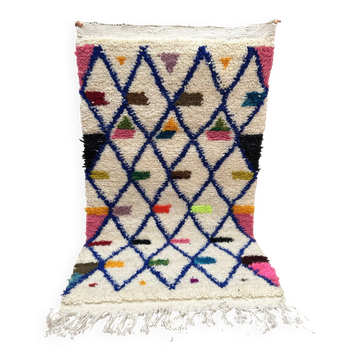 Small handmade Moroccan rug, small Beni Ouarain rug in Berber wool,