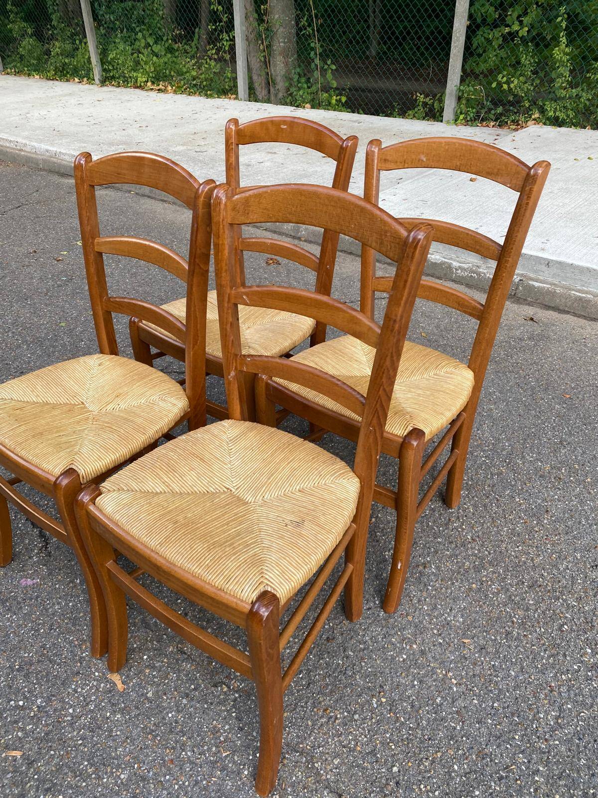 Lot de 4 chaises campagnard bois massif paillées 1980