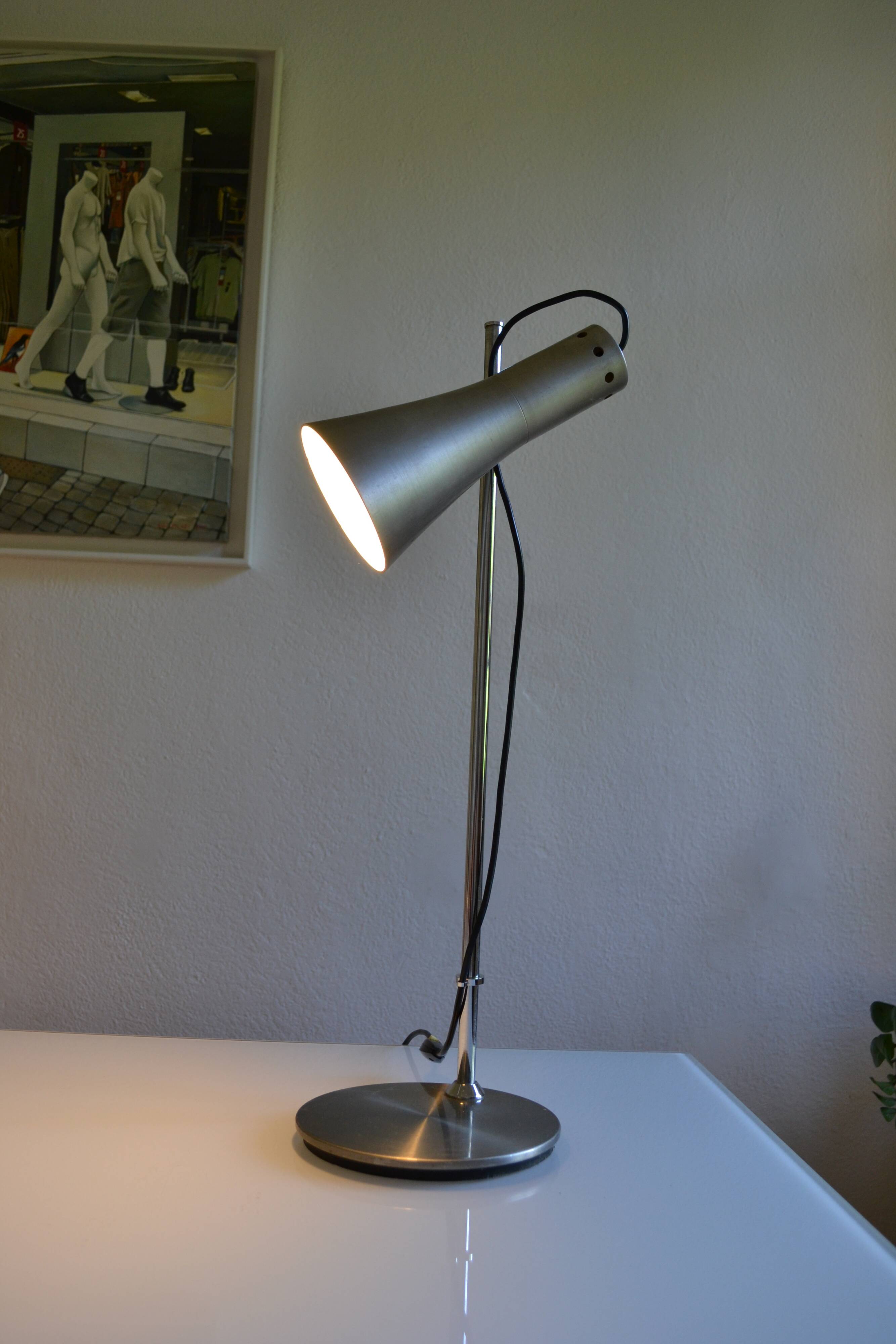 Brushed aluminium and chrome metal desk lamp 70's 1970