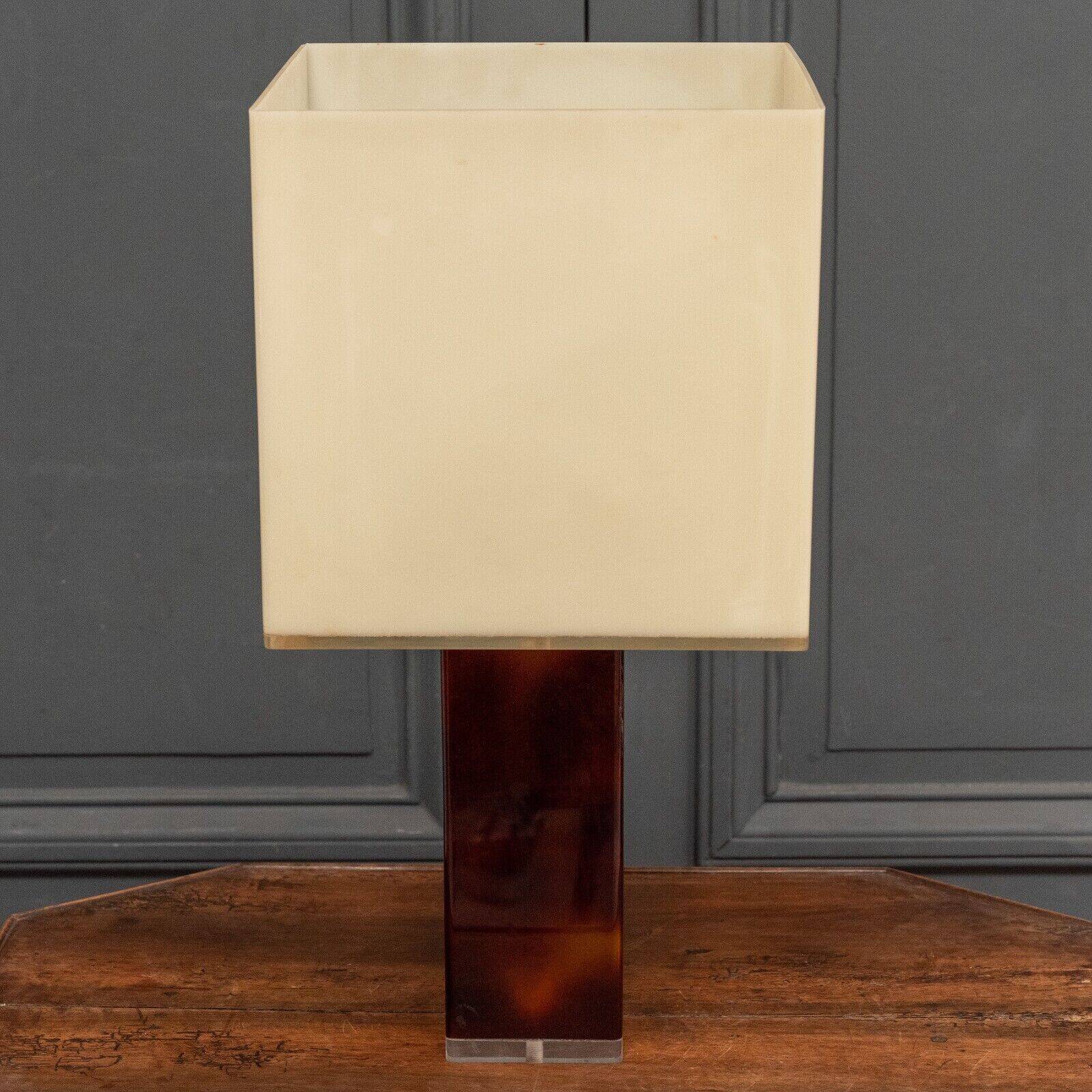 1970 lamp, white plexiglass lampshade, double patina amber base