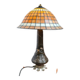 Large bronze lamp nynph in the bath 63x38 superb tiffany style lampshade