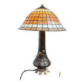 Large bronze lamp nynph in the bath 63x38 superb tiffany style lampshade