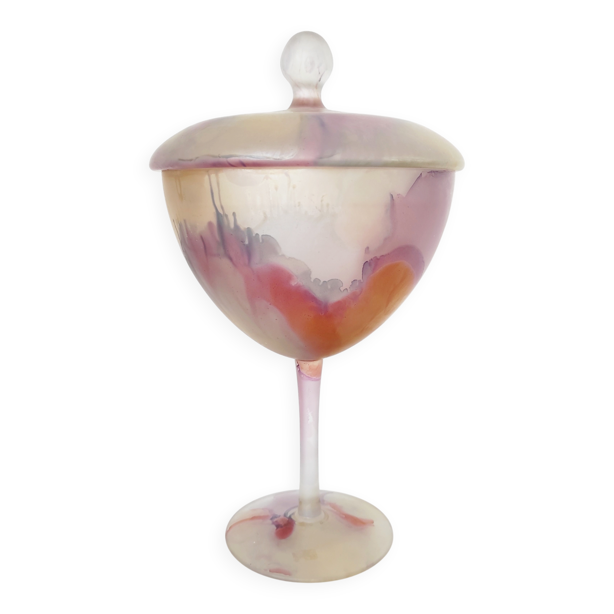 Bonbonnière en verre peint