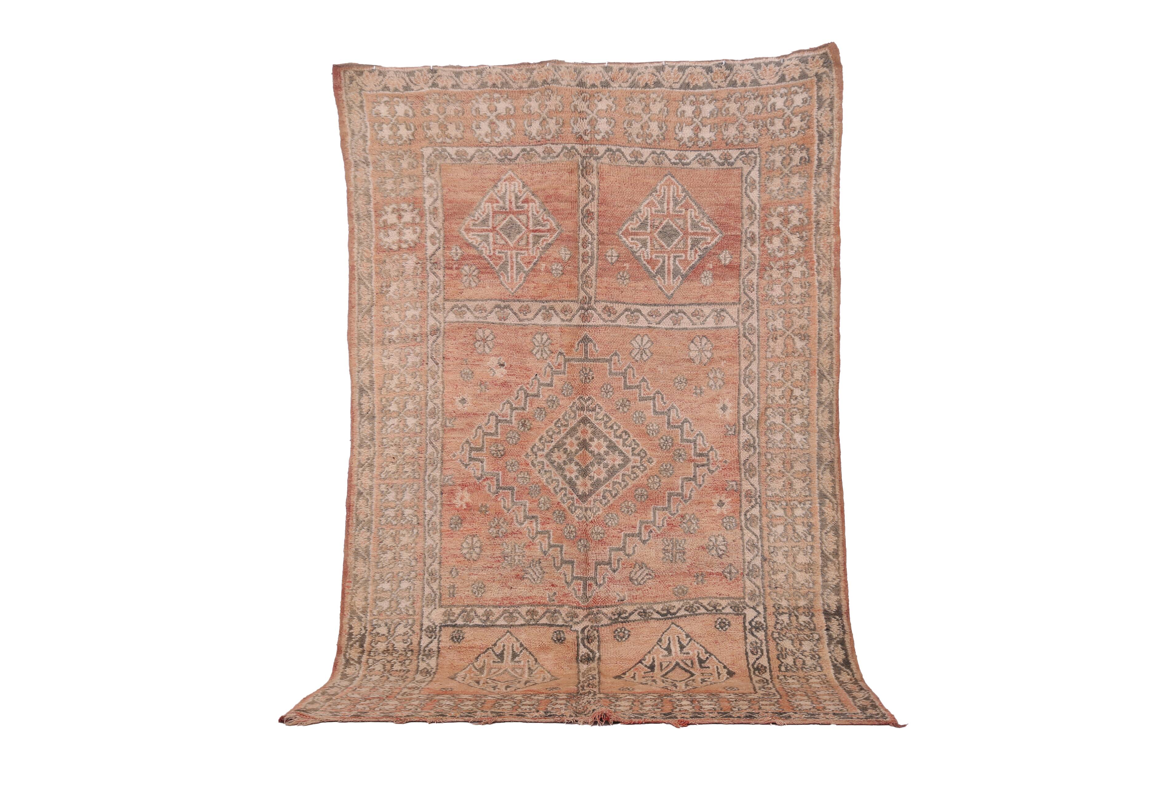 Peach Vintage Moroccan Rug 164 x 266 cm, Berber Wool Rug, Handmade Boho Rug
