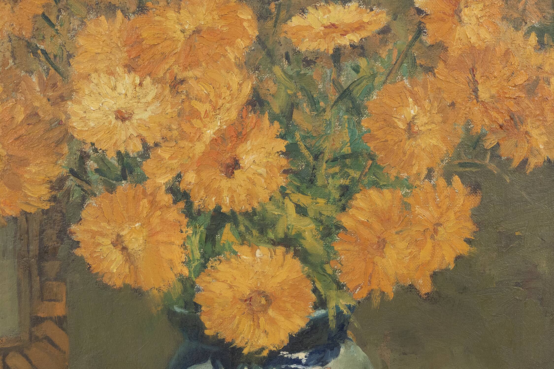 Belgium baroque painting of vase with flowers signed Jos Pas, 1944