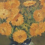 Belgium baroque painting of vase with flowers signed Jos Pas, 1944