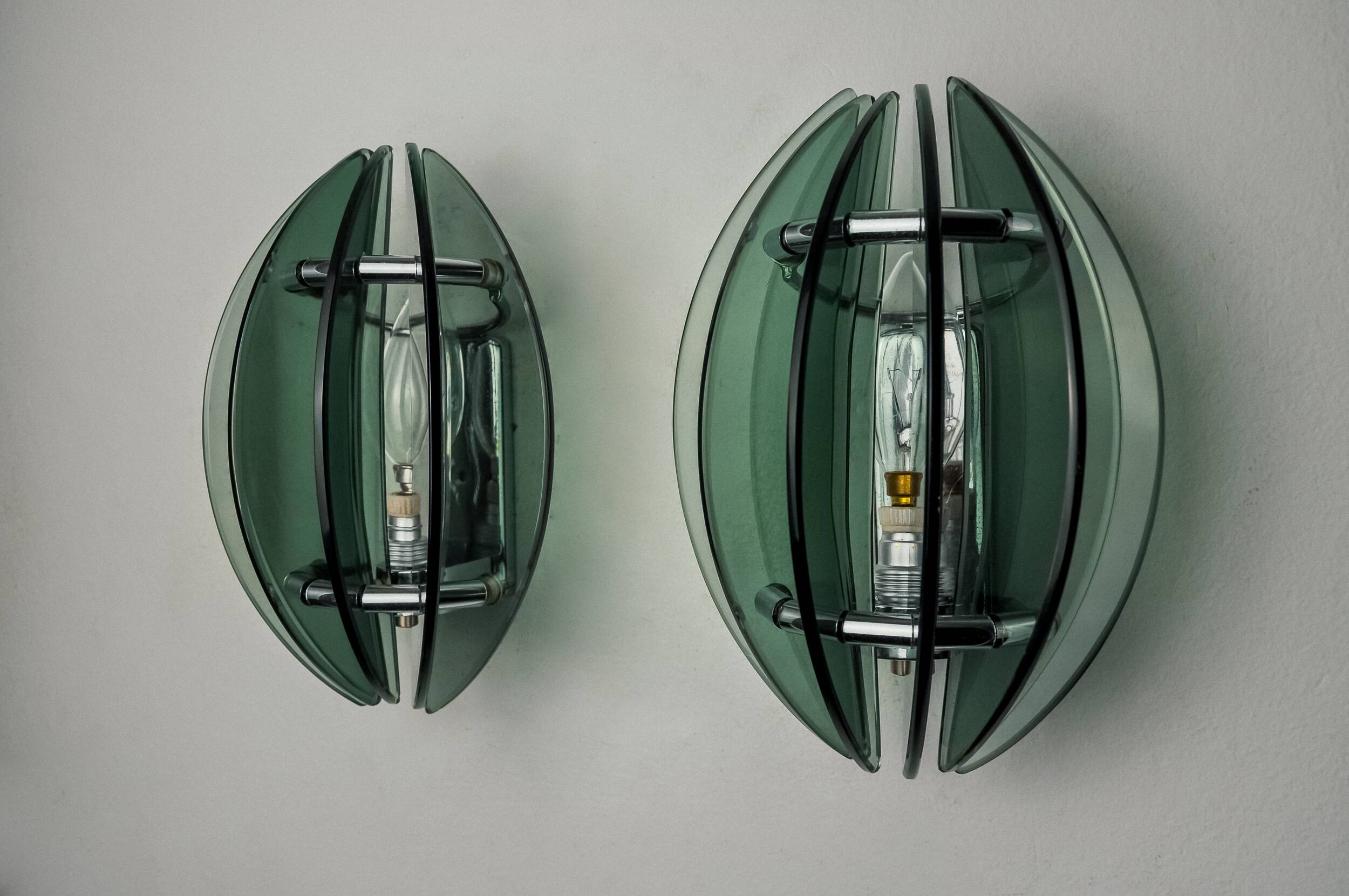 Pair of green and black Murano glass veca sconces, Italy 1970
