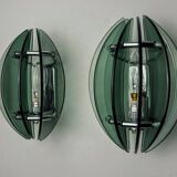 Pair of green and black Murano glass veca sconces, Italy 1970