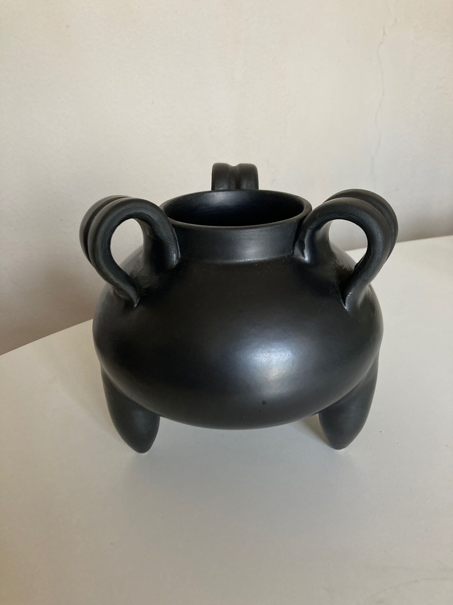 Grandjean Jourdan vase in mid century Vallauris tripod glazed clay