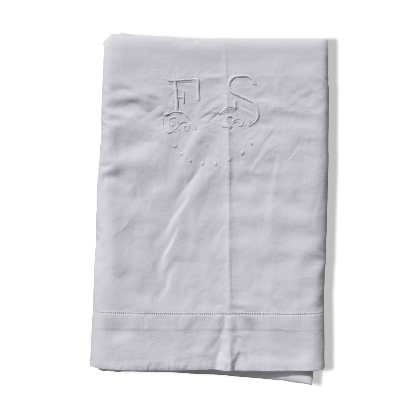 Old linen blend fabric, monogrammed FS with a day.