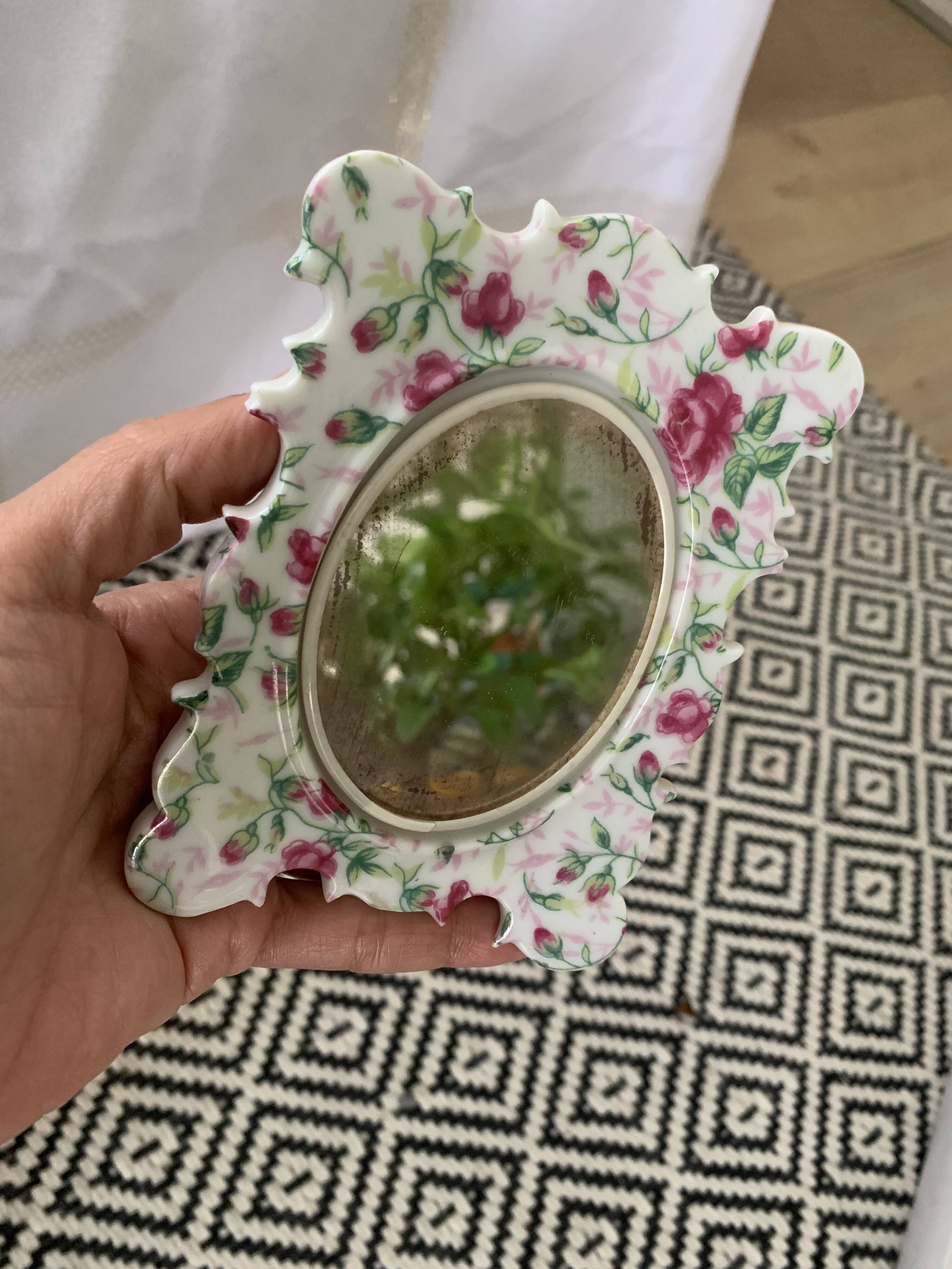 Antique porcelain mirror pink pattern