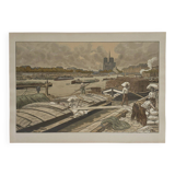 Lithograph by Henri Rivière Notre-Dame view of the Quai d'Austerlitz