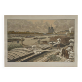 Lithograph by Henri Rivière Notre-Dame view of the Quai d'Austerlitz