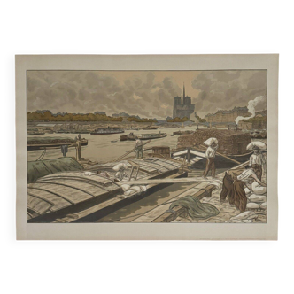 Lithograph by Henri Rivière Notre-Dame view of the Quai d'Austerlitz