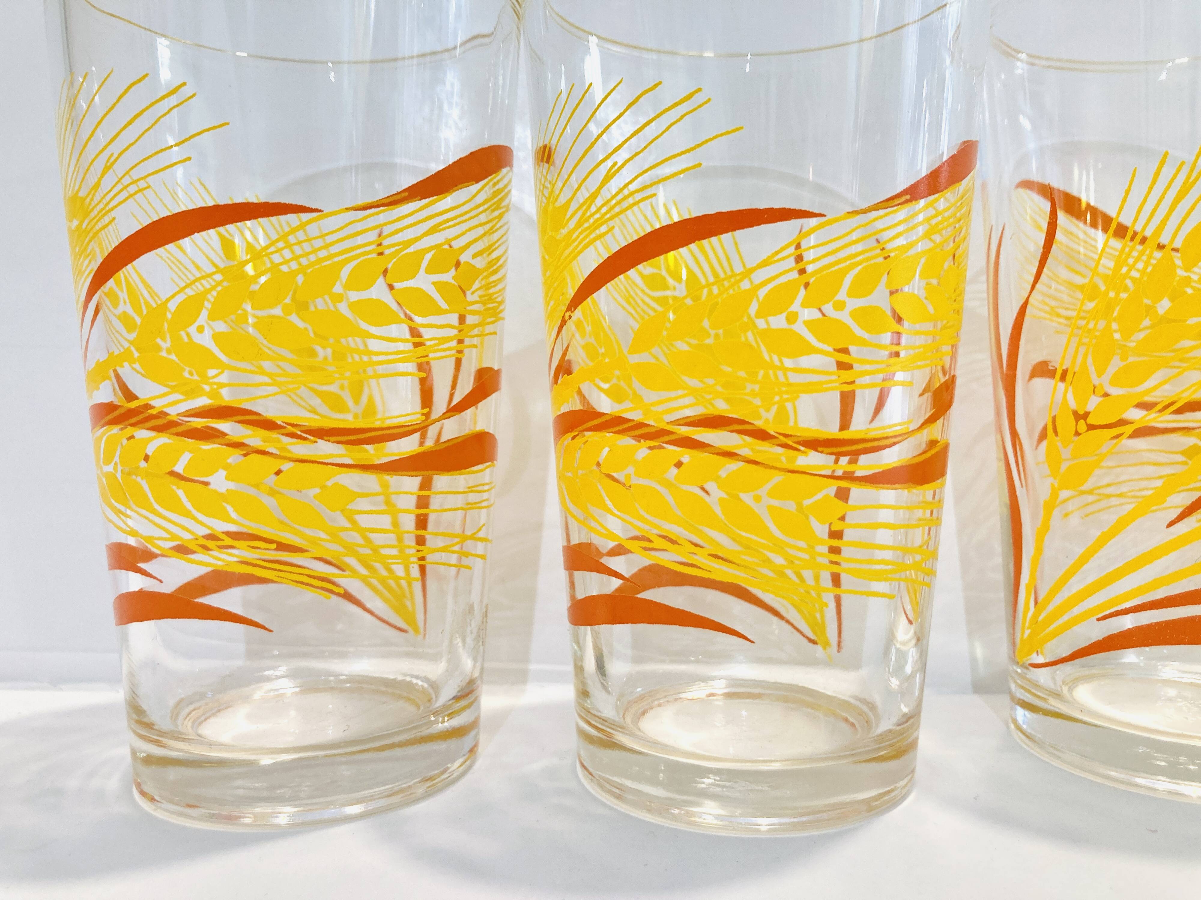 4 glasses orange and yellow wheat pattern