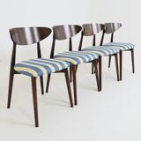 Modern set 4 Dining Chairs, Striped Fabric, French style