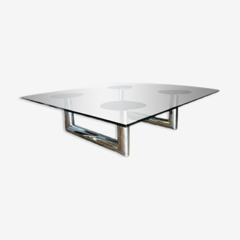 Large square coffee or coffee table in chromed steel, Italian design, ca 1970