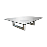 Large square coffee or coffee table in chromed steel, Italian design, ca 1970