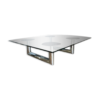 Table basse ou de salon carrée en acier chromé design italien, ca 1970