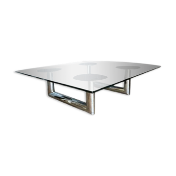 Table basse ou de salon carrée en acier chromé design italien, ca 1970