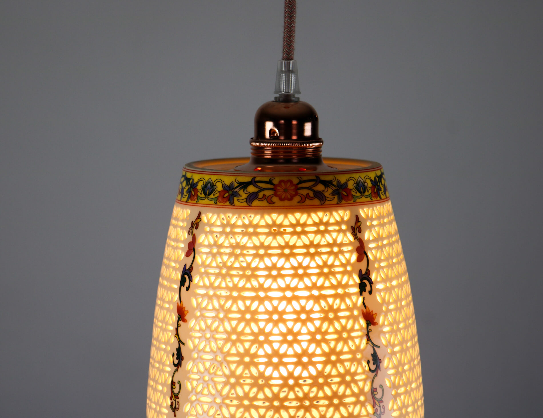 Pair of vintage oriental ceramic pendant lights, 1980s