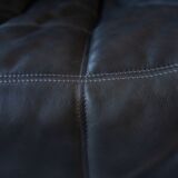 Ensemble de Salon Kashima Vintage en Cuir Noir par Michel Ducaroy pour Ligne Roset, 1976, Set de 3