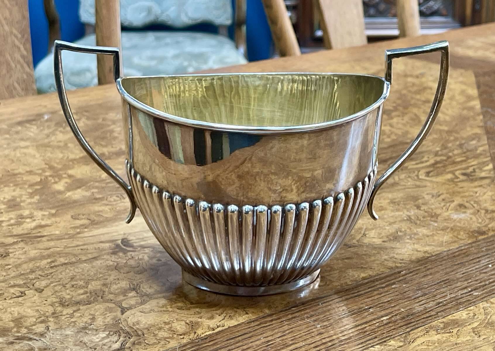 English silver-plated sugar bowl, early 20th century