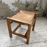 Solid elm and leather stool Maison Regain