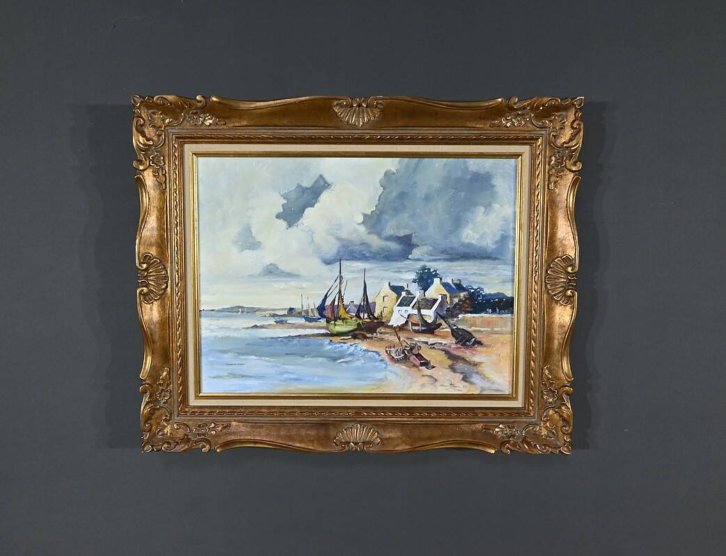 Marine painting “Littoral Breton” signed Marijane le Goaster – 1985