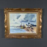 Marine painting “Littoral Breton” signed Marijane le Goaster – 1985