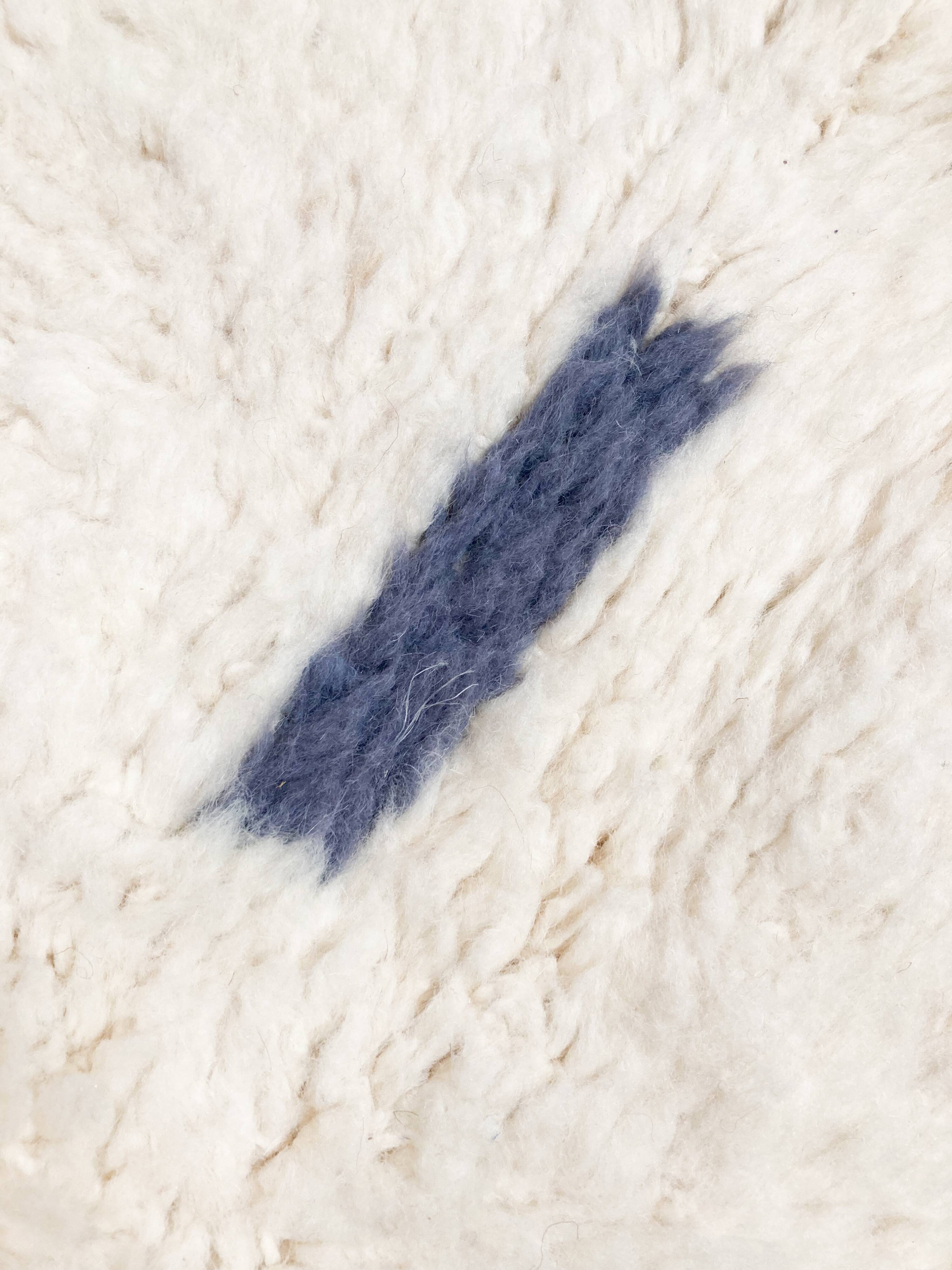 Moroccan Berber carpet beni ouarain ecru with blue graphic patterns 264x161cm
