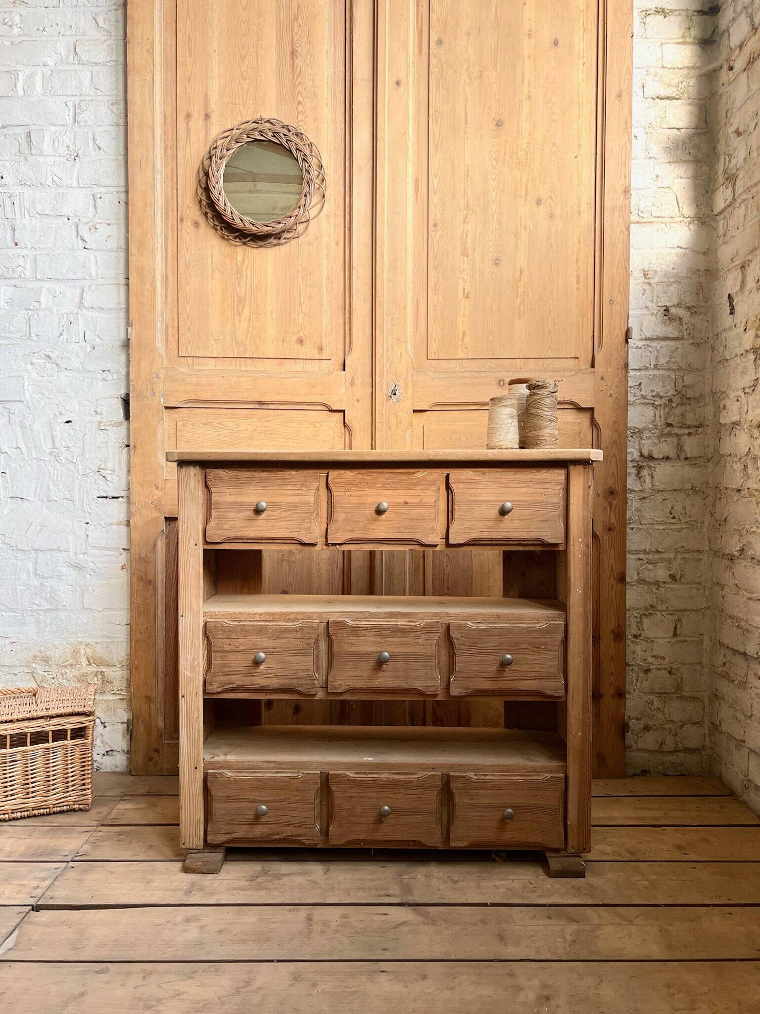 Old workshop furniture with 9 drawers