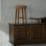 Tabouret sculptural danois du milieu du siècle moderne avec siège en laine d'agneau, années 1960