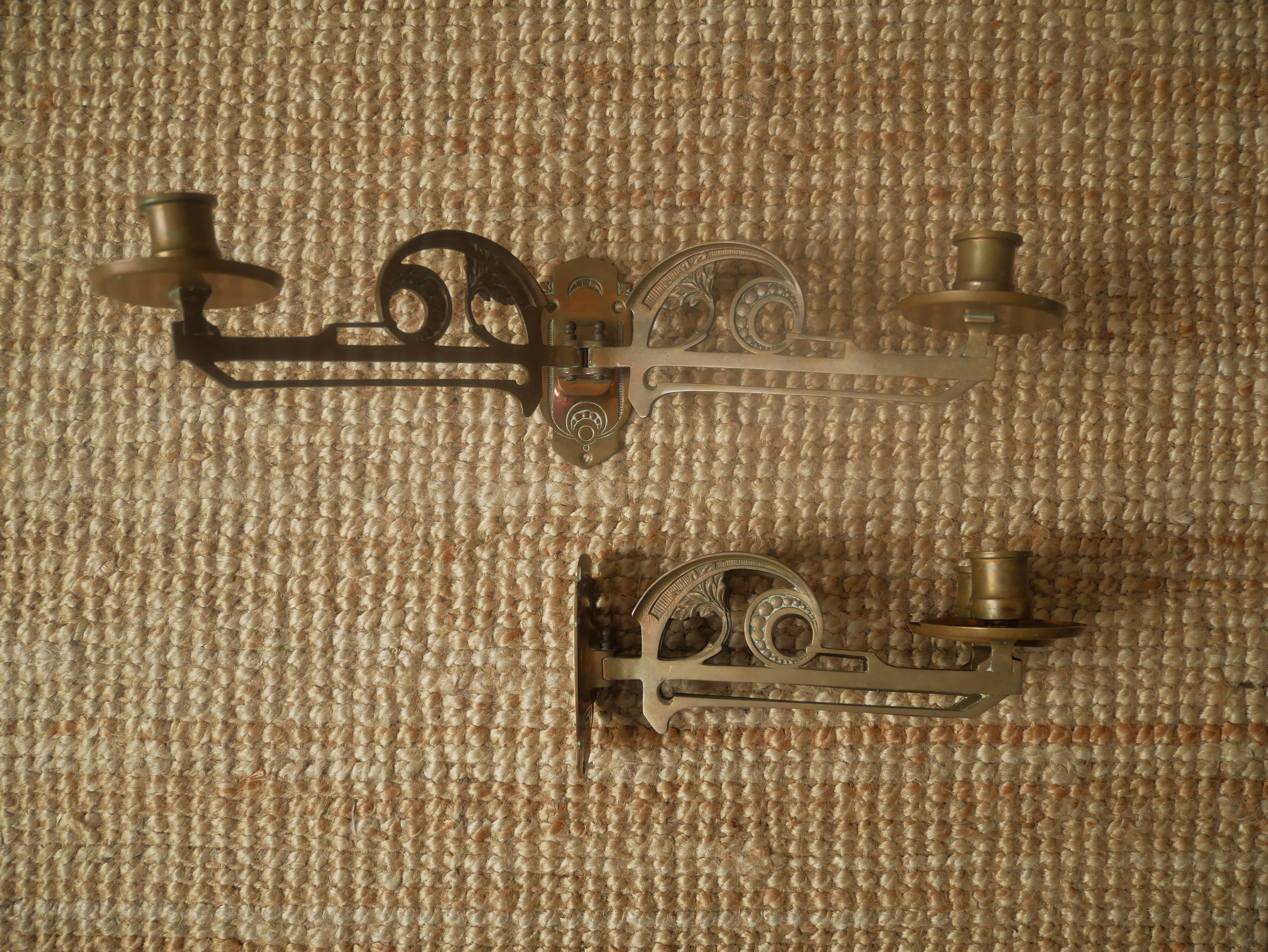 Pair of art nouveau brass wall candlesticks copper-plated metal candelabra candlesticks wall decoration