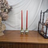 Pair of Art Deco Style Hand Painted Delft Ceramic Candlesticks