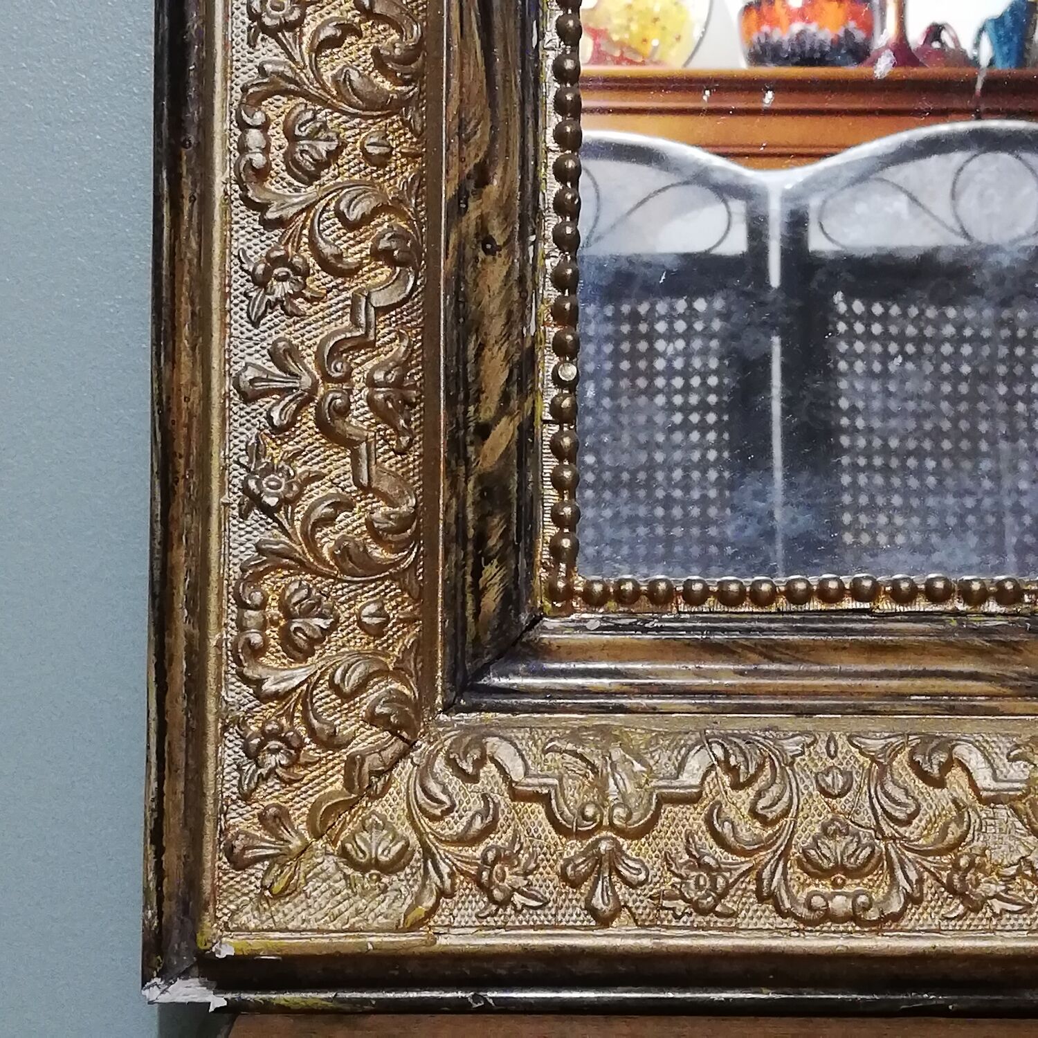 Louis Philippe style mirror in elm-veneered wood and gilded stucco height 83cm
