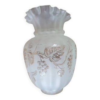 Oil lamp globe - Vine and grape frieze - frosted, sandblasted glass