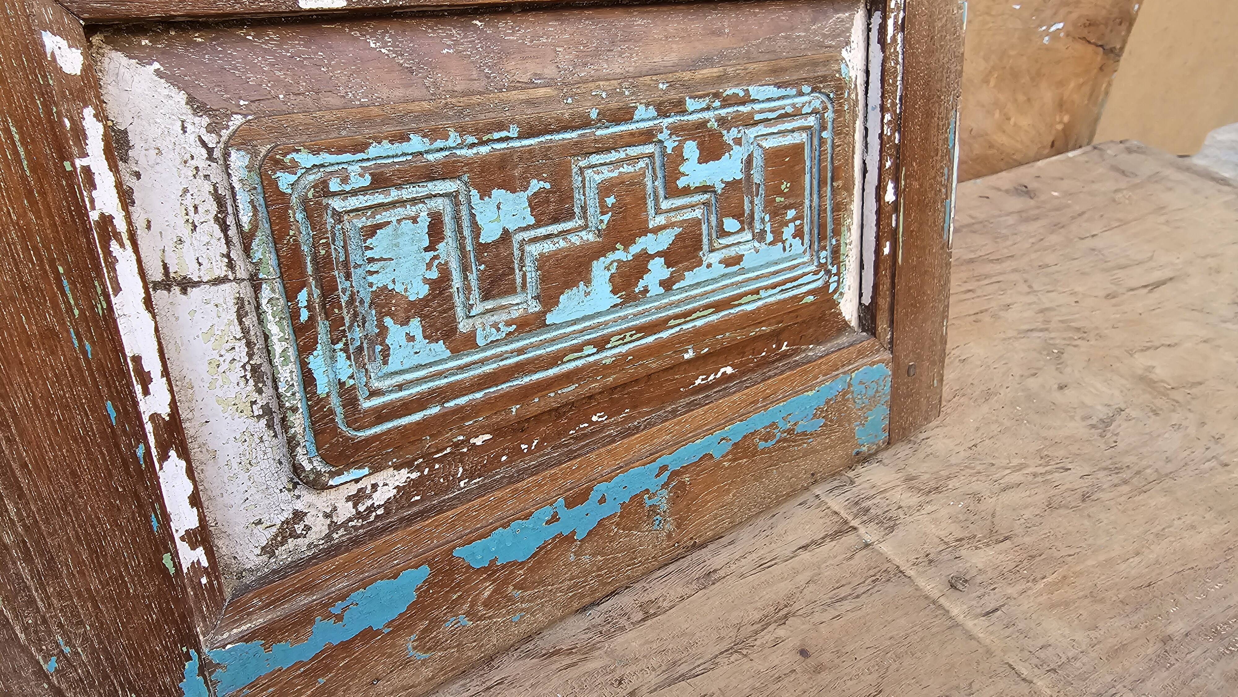 Burmese teak window mirror