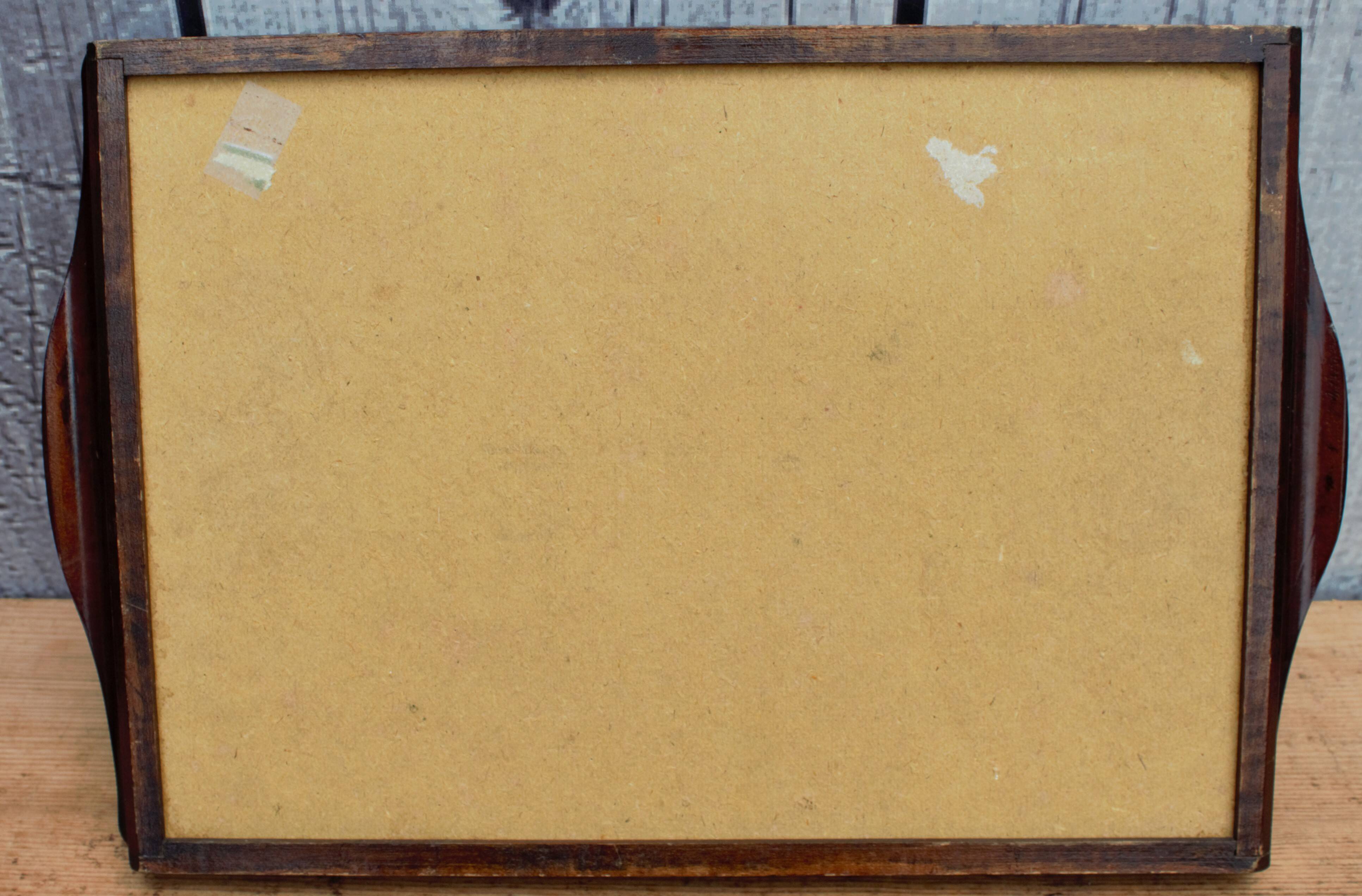 Old wooden tray with sandblasted mirror