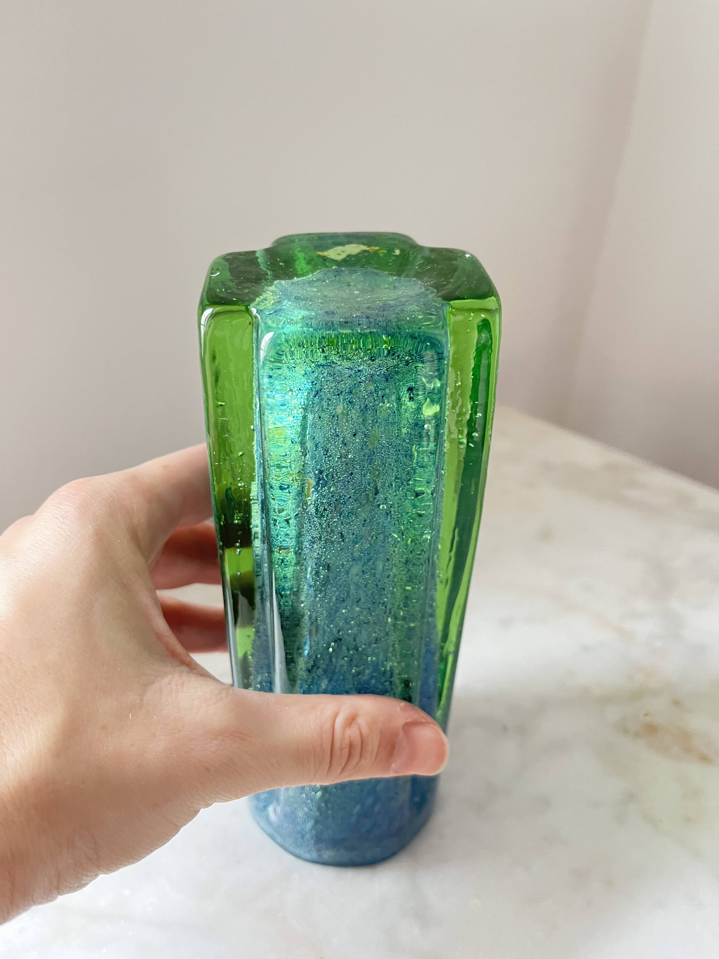 Vase vintage scandinave bleu et vert de Benny Motzfeldt pour Randsfjord