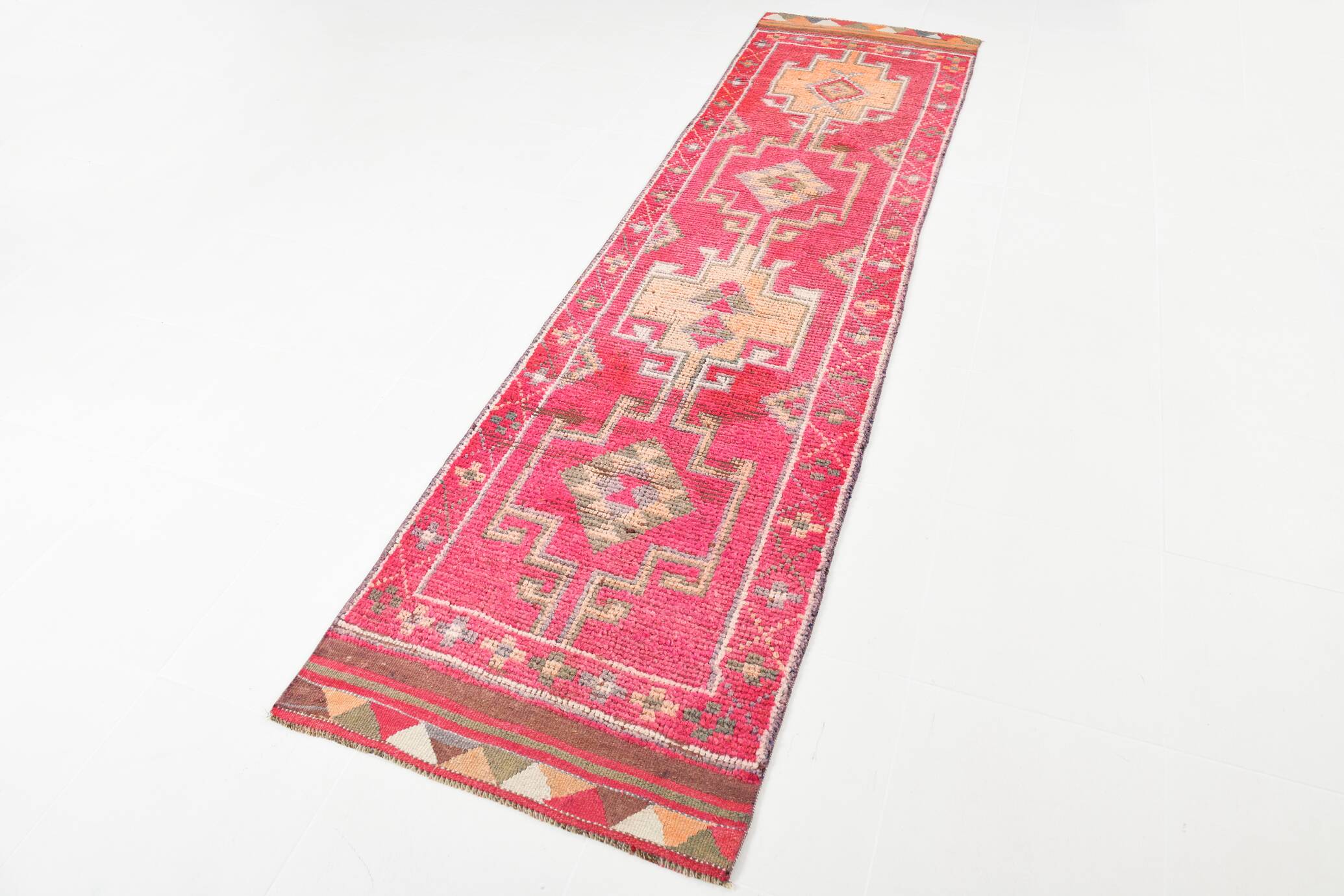 Red & Pink Hallway Vintage Runner Rug, 80x306Cm