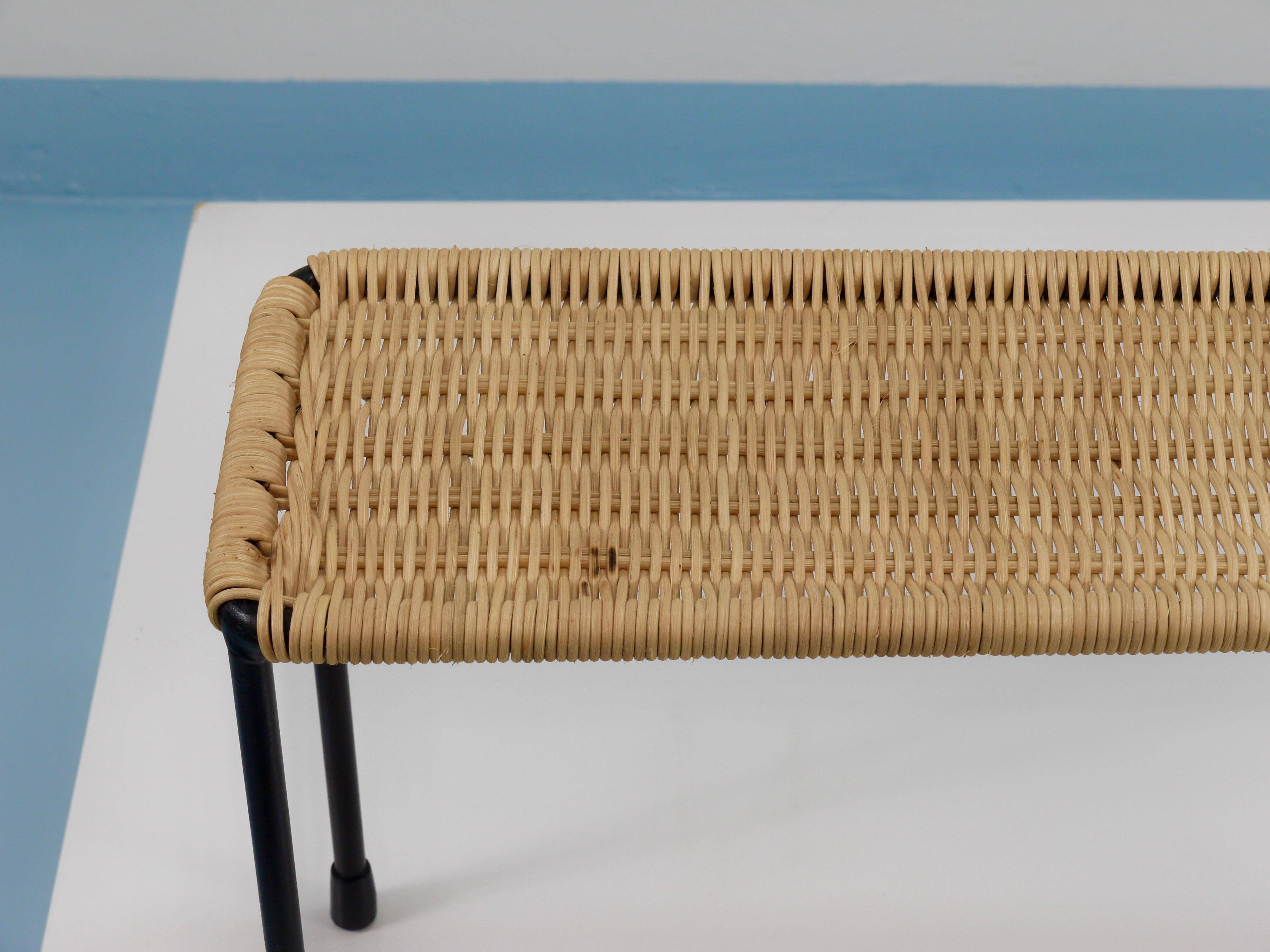 Carl Aubock side table, bench for flowering plants, iron, rattan, wicker, Austria, 1950s