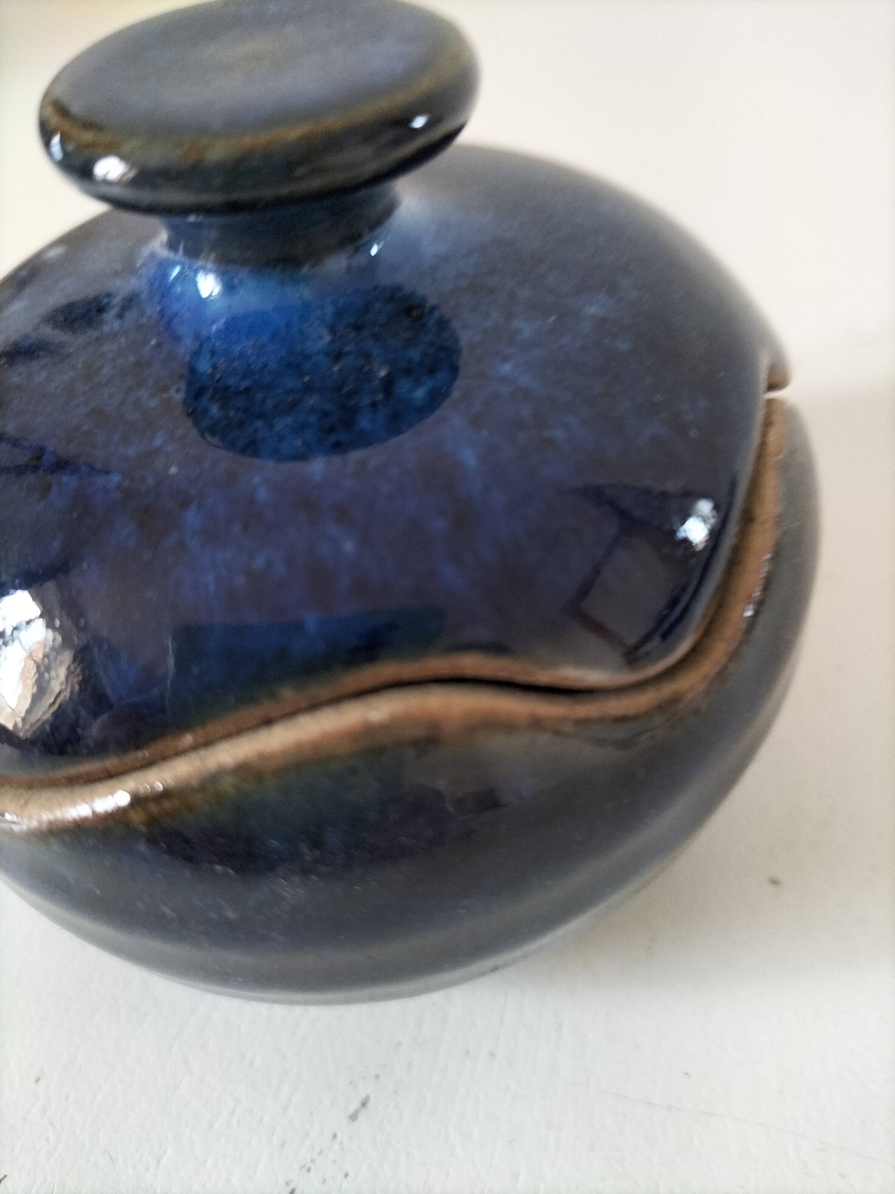 Midnight blue glazed stoneware box – workshop piece, signed