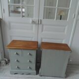 2 beautifully crafted bedside tables re-enchanted in verdigris