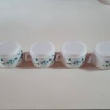set of 4 vintage arcopal cups with small mysotis blue flowers