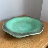 Large dish of the 1950s with wavy edge color green celadon