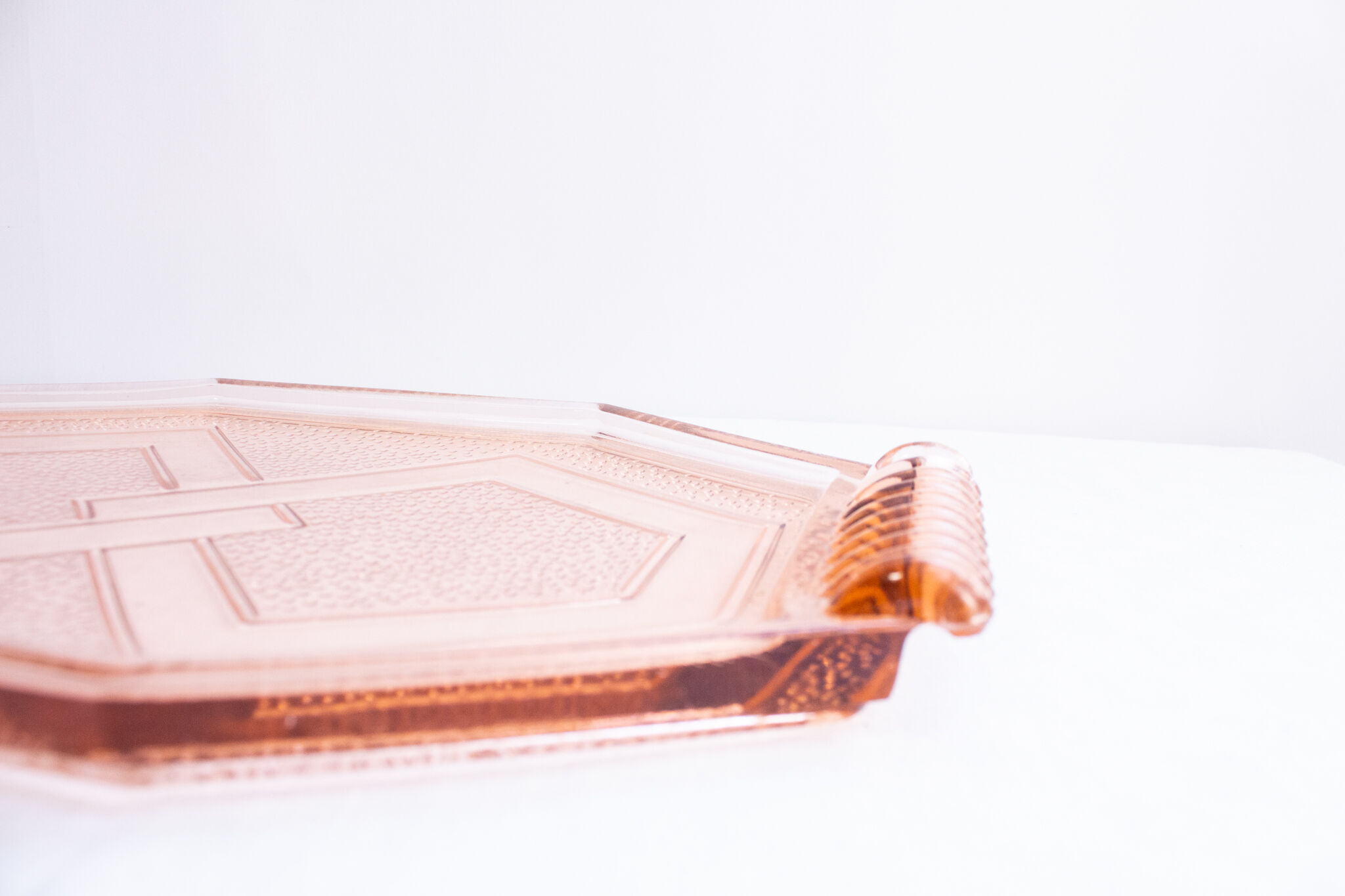 Art deco tray in pink glass
