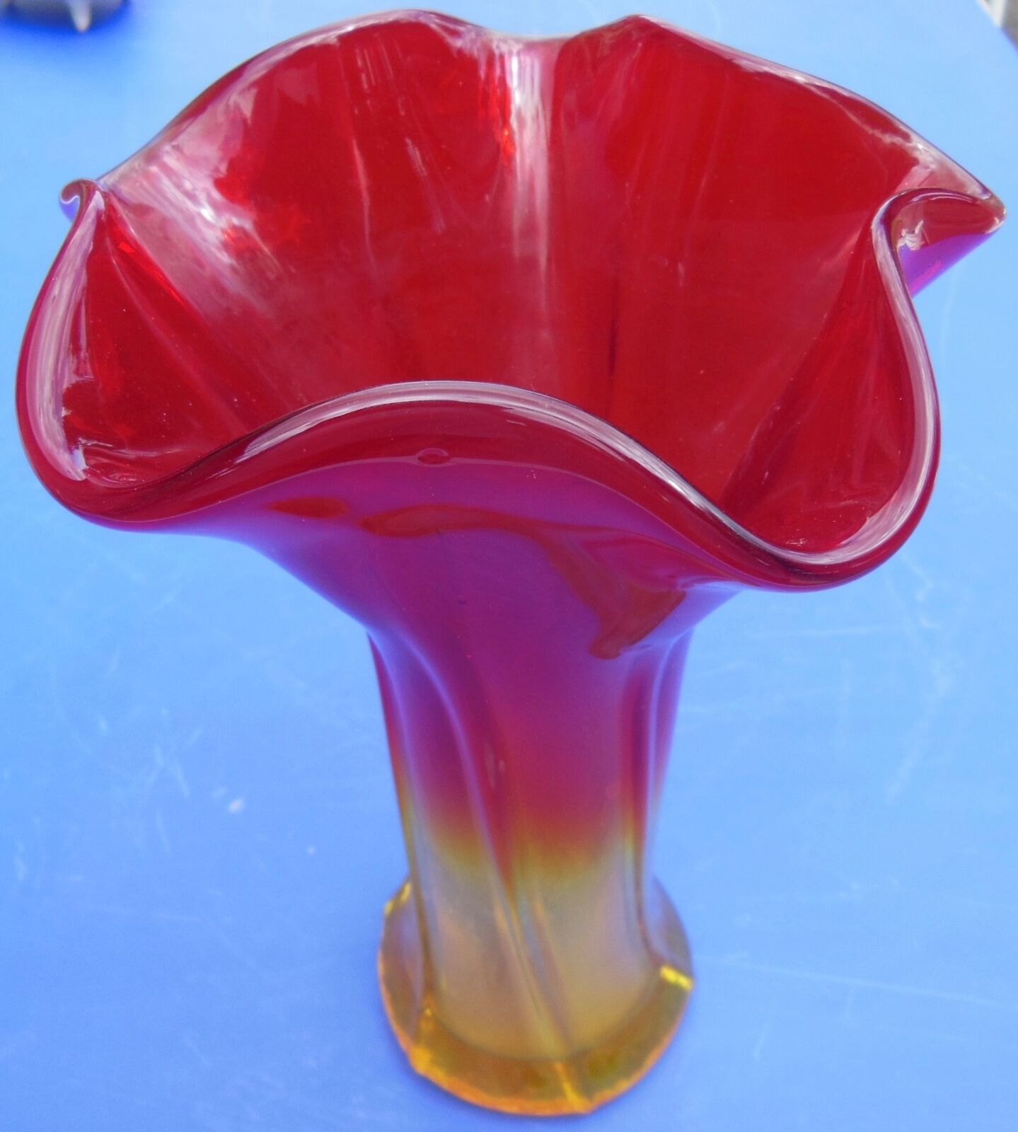 Modernist vase - molded glass - red, orange, yellow - Flavio Polis Seguso